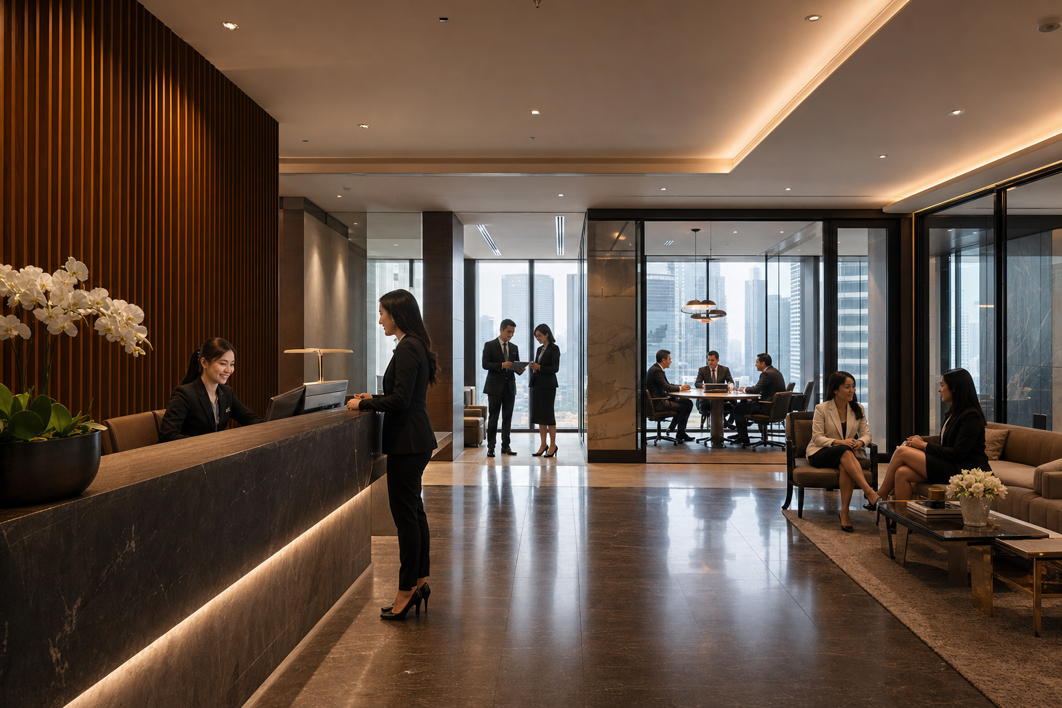 Philippine business head office reception and executive workspace