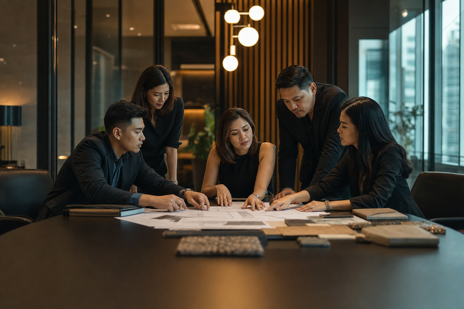 Philippine workplace design team reviewing office plans